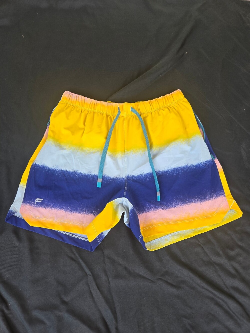 Fabletics Men's Yellow, Blue & Pink Striped Athletic Shorts